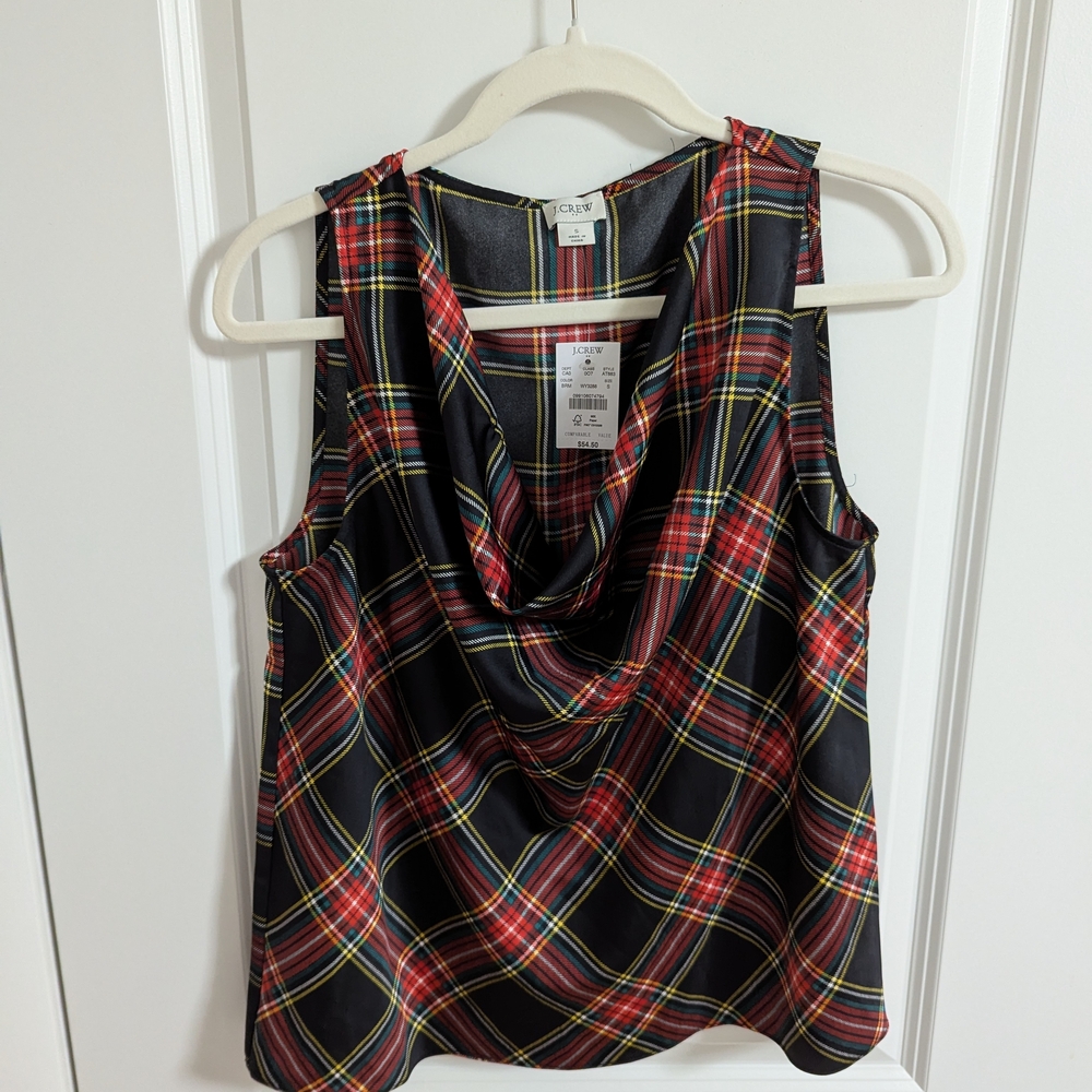 J. Crew Factory Sleeveless Tartan Cowlneck Top